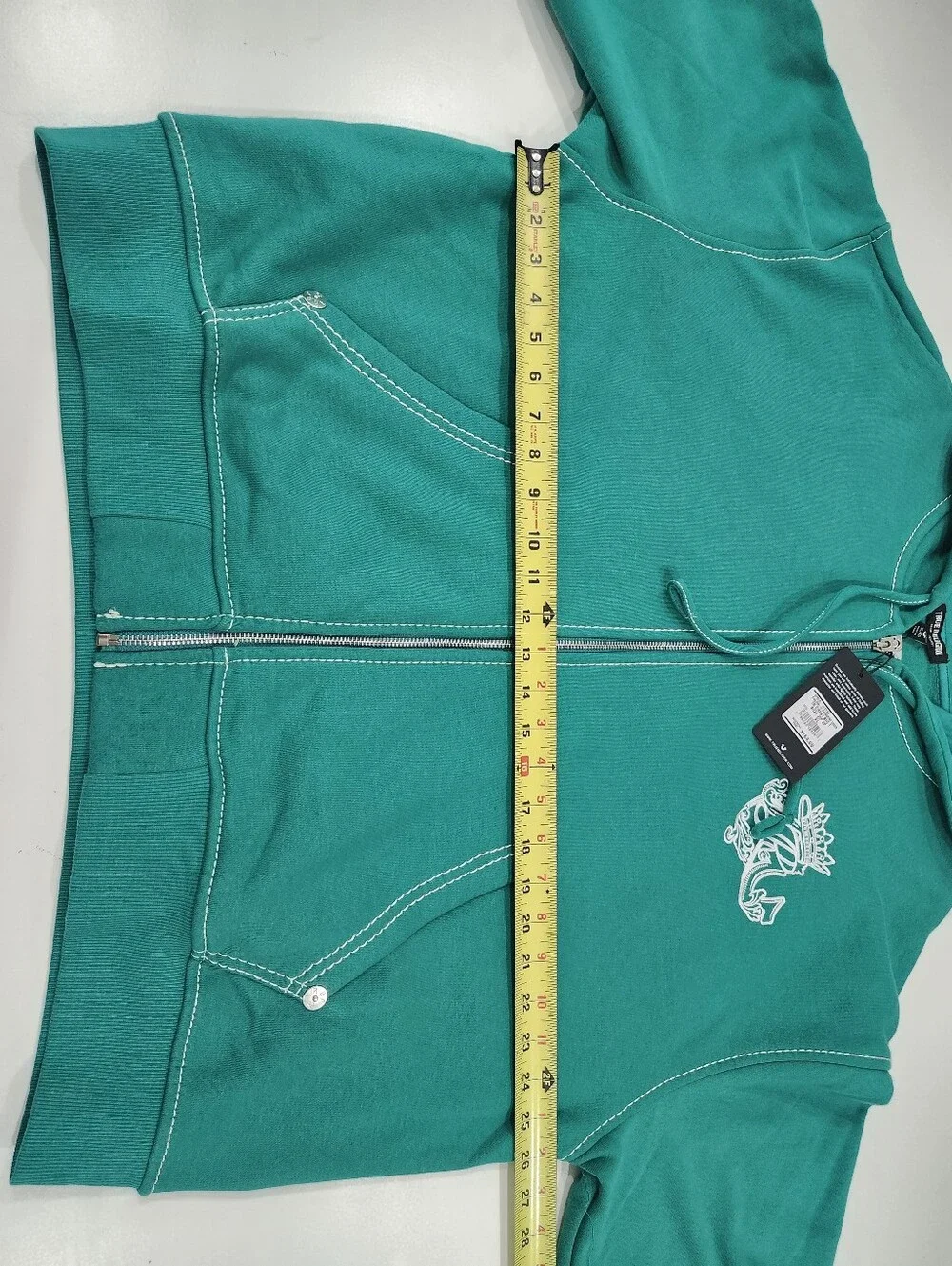 True Religion Logo Crest Big TR Boxy Zip-Up Hoodie Green Adult Size XL NWT